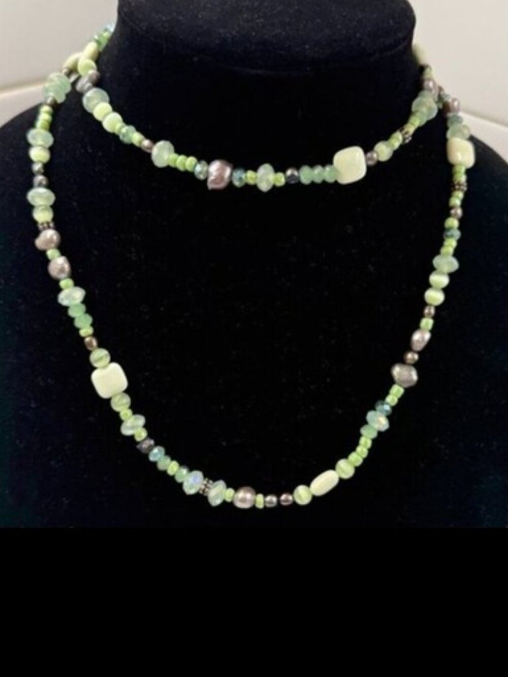 Stone and Cats Eye Glass Bead Necklace